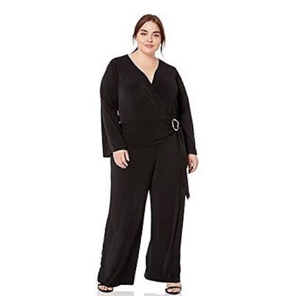 Calvin Klein Plus Size V-Neck Long Sleeve Jumpsuit - Picture 3 of 13